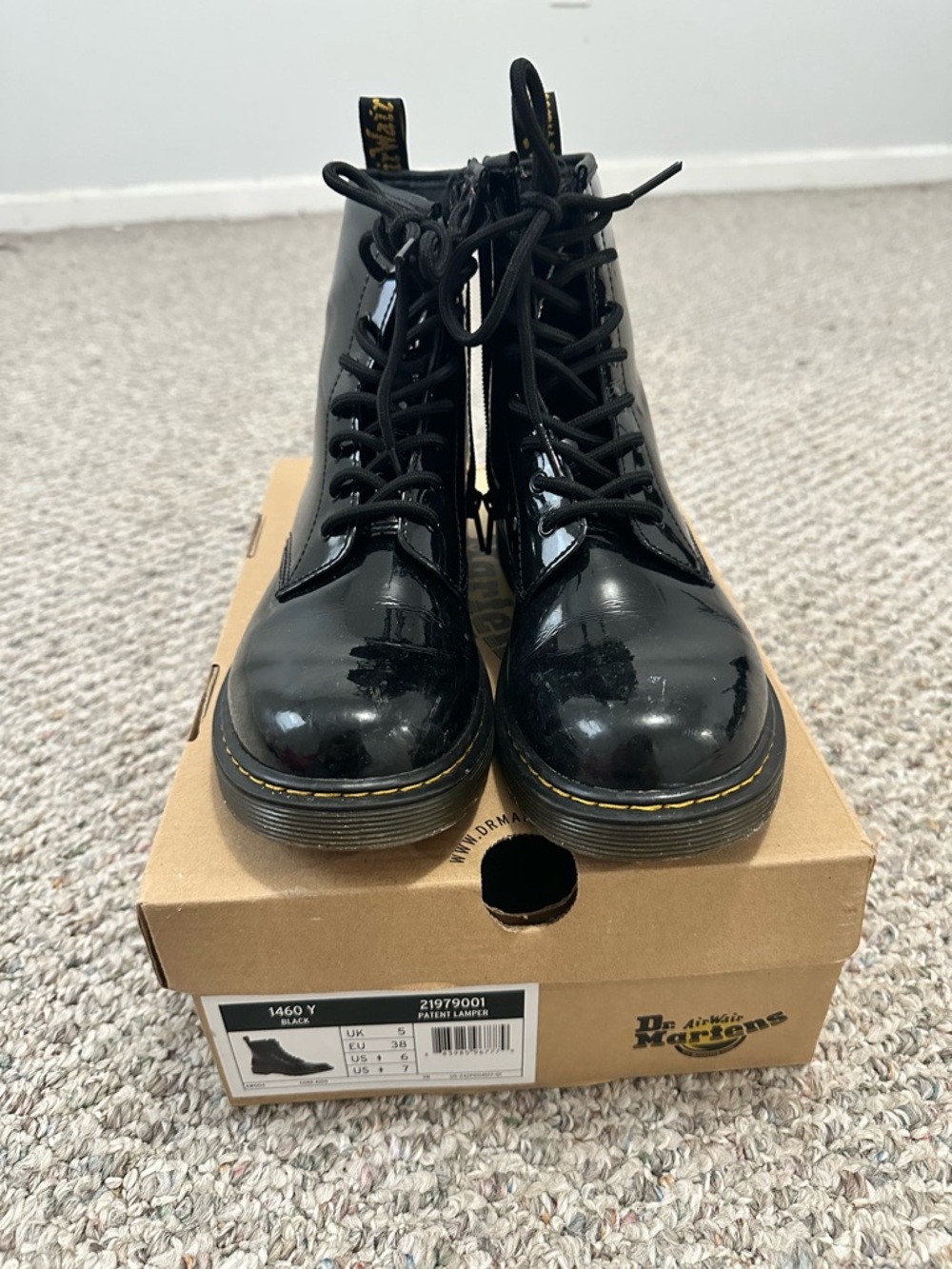 Dr. Martens Black Patent Leather Lace-Up 1460 Boots